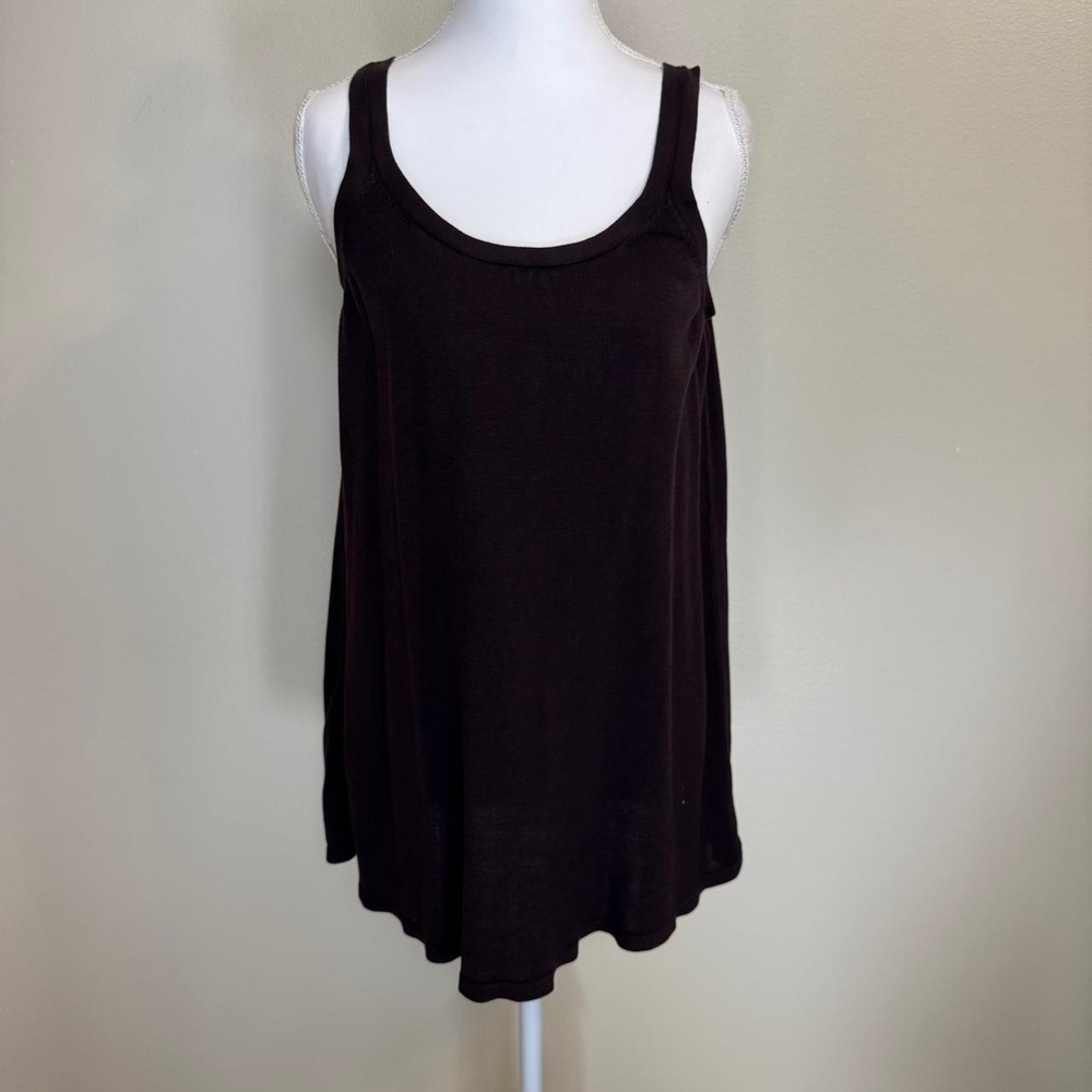 Eileen Fisher Brown Sleeveless Swig Silk Blend Tank Top Scoop Neck Womens M